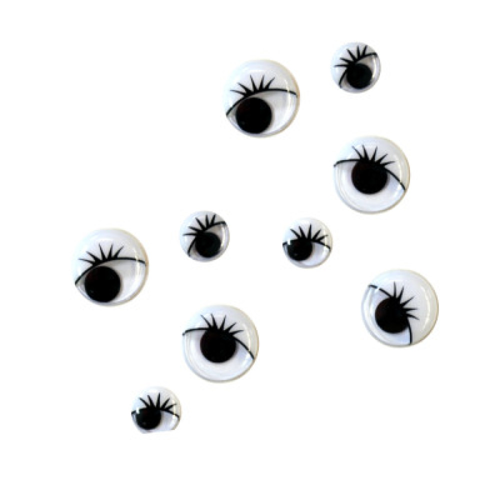 Movable Round Eyes with  Eyelashes - Size 12 mm
